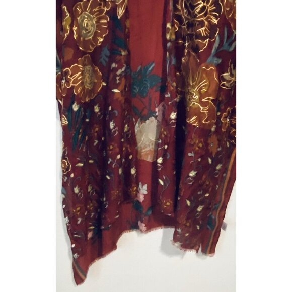 Woven Heart Kimono Top Womens One Size Red Floral Gold Metallic Fringe Boho - Picture 4 of 9